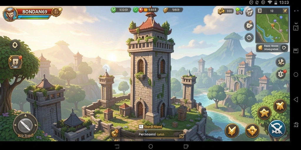 Tampilan menara dan musuh dalam aksi gameplay BONDAN69.