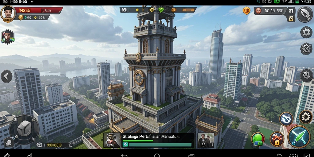 Tampilan gameplay memukau di INS55 dengan menara strategis dan berbagai musuh.