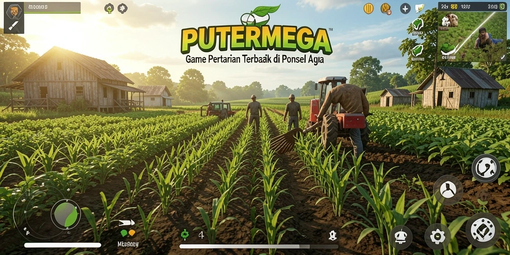Screenshot PUTERMEGA menampilkan aktivitas bercocok tanam dan panen.
