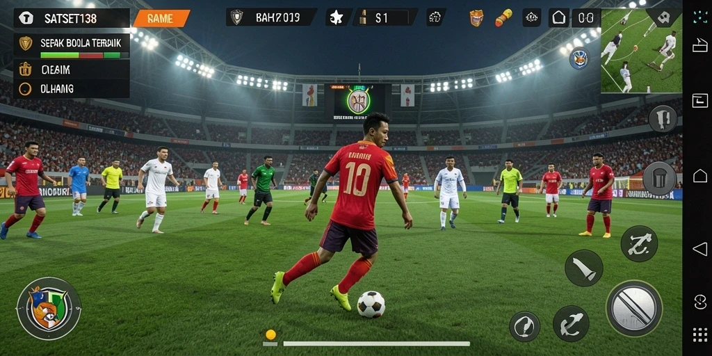 Tampilan gameplay yang menarik dalam SATSET138 dengan aksi sepak bola yang seru.