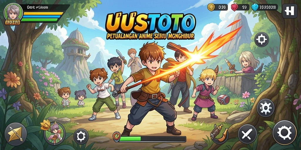 Tangkapan layar gameplay UUSTOTO menampilkan aksi petualangan anime yang seru.